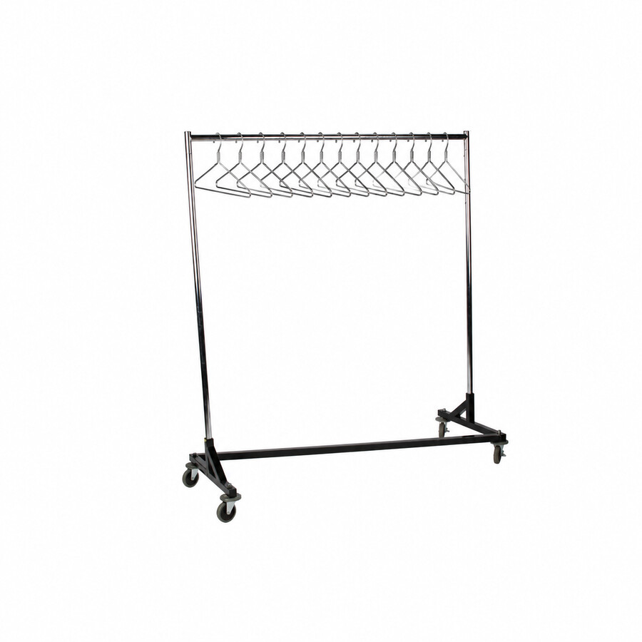 Rolling coat rail with wheels and metal hangers