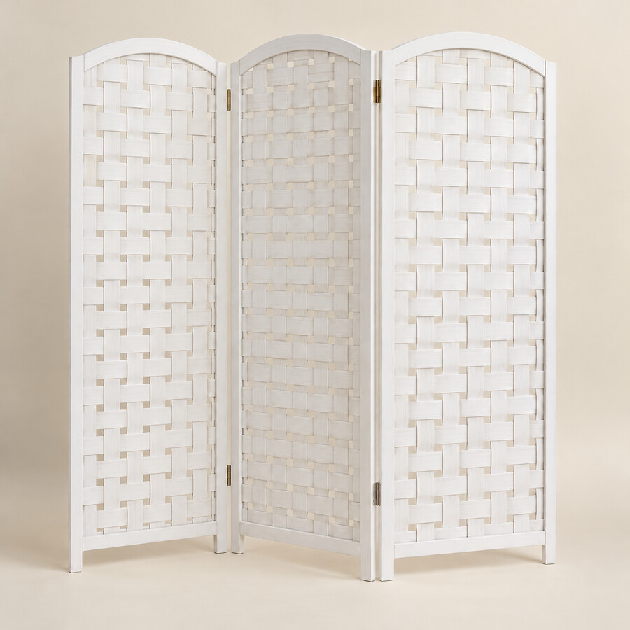White interwoven three-panel mechitza, approximate style